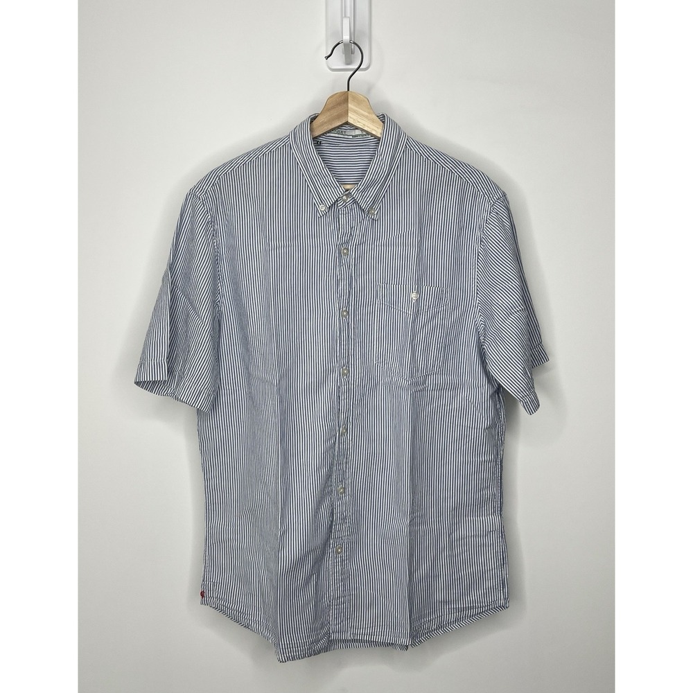 Criquet Shirt Mens Large Blue Striped Button Down Short Sleeve Pocket Casual